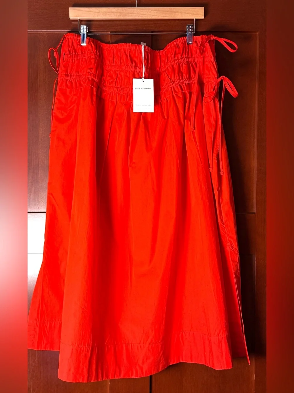 NWT Free Assembly Orange Smocked Maxi Skirt Cotton Side Ties XXL (20)